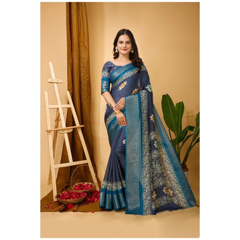 Casual Women's Soft Blooming Marshmallow Fabric Kalamkari Printed Saree With Blouse Piece