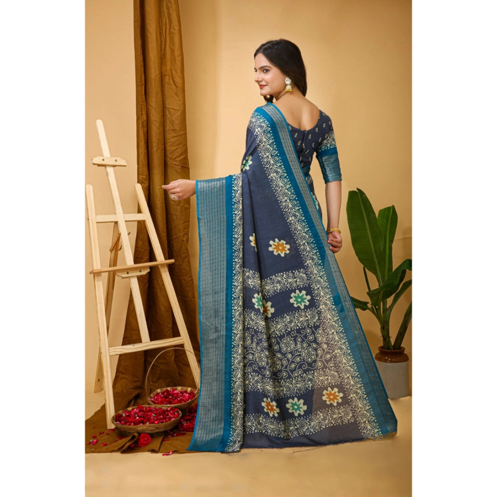 Casual Women's Soft Blooming Marshmallow Fabric Kalamkari Printed Saree With Blouse Piece