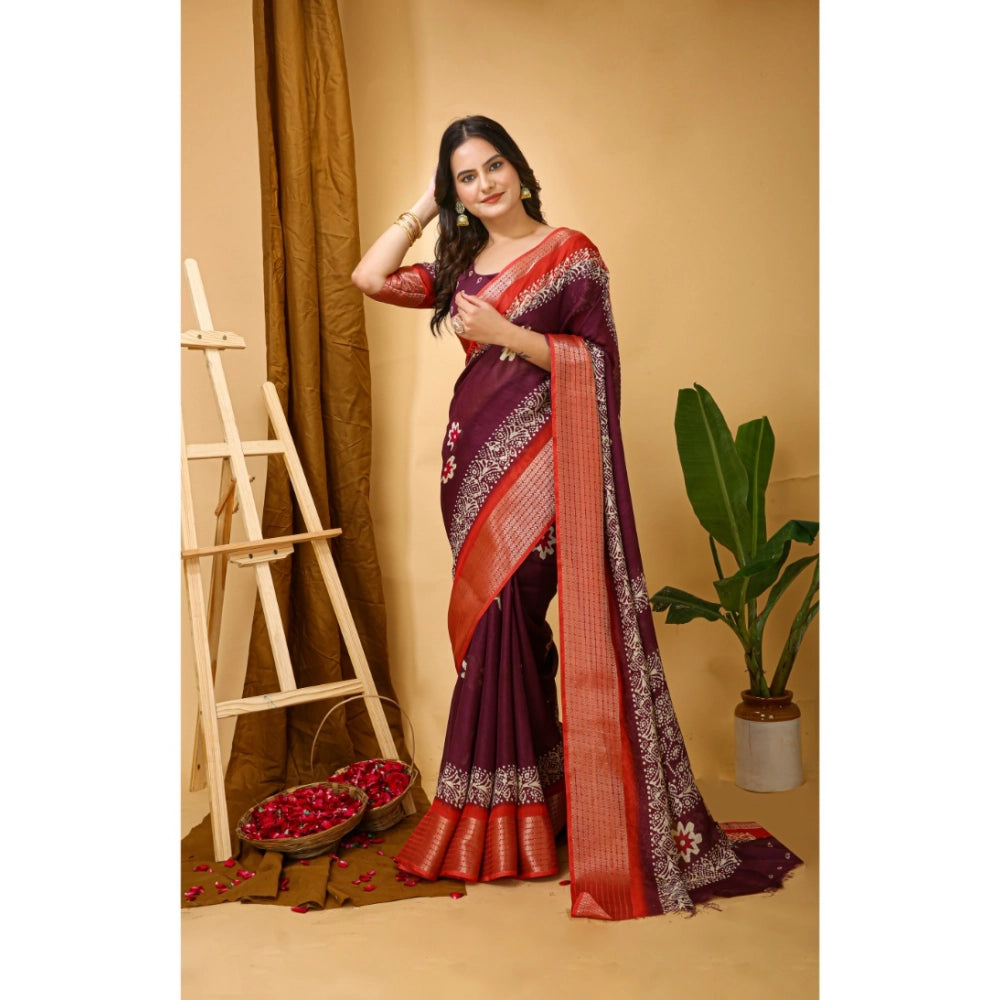 Casual Women's Soft Blooming Marshmallow Fabric Kalamkari Printed Saree With Blouse Piece