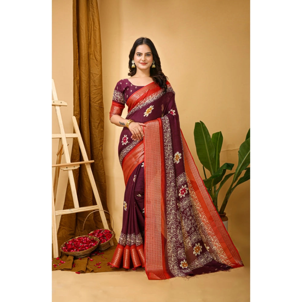 Casual Women's Soft Blooming Marshmallow Fabric Kalamkari Printed Saree With Blouse Piece