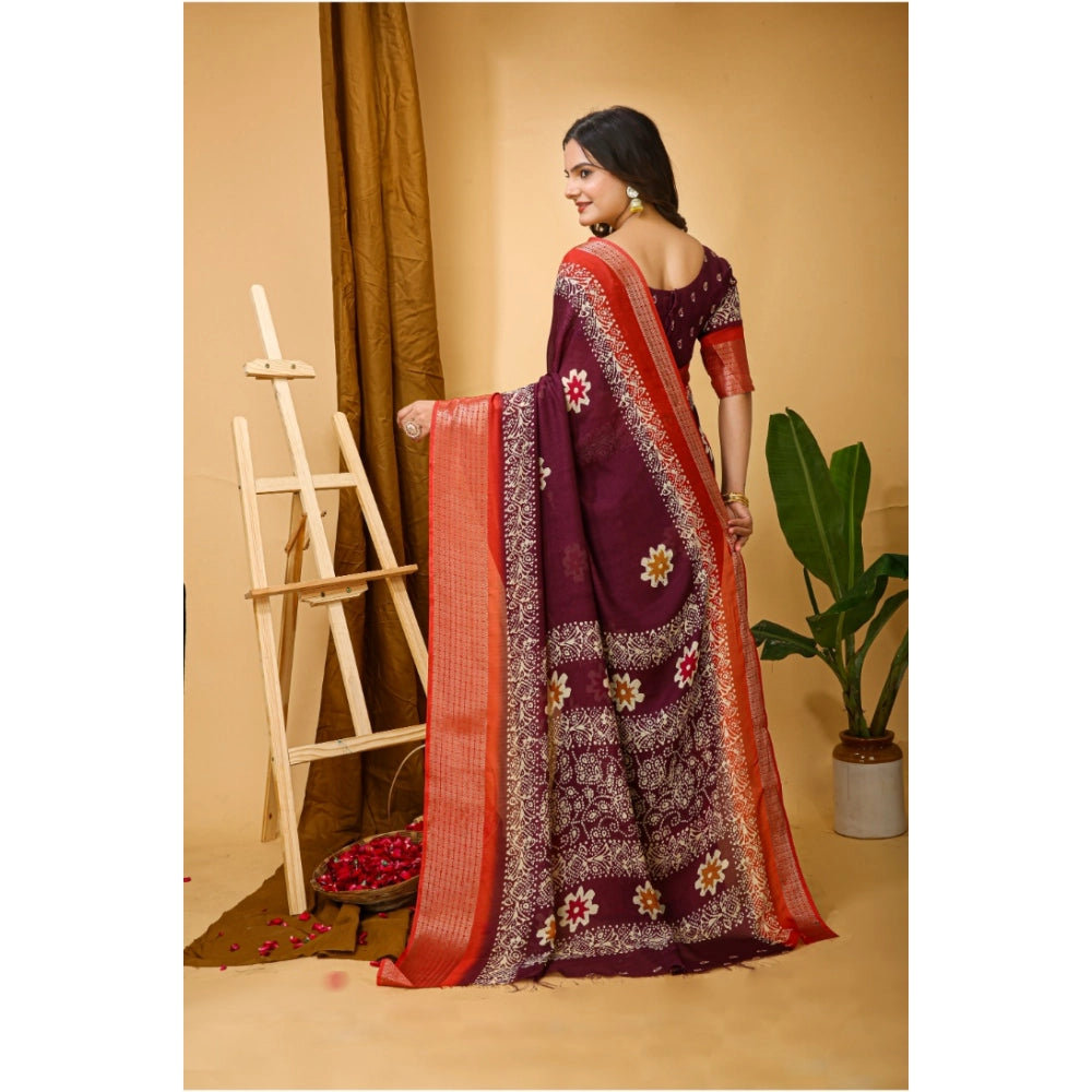 Casual Women's Soft Blooming Marshmallow Fabric Kalamkari Printed Saree With Blouse Piece