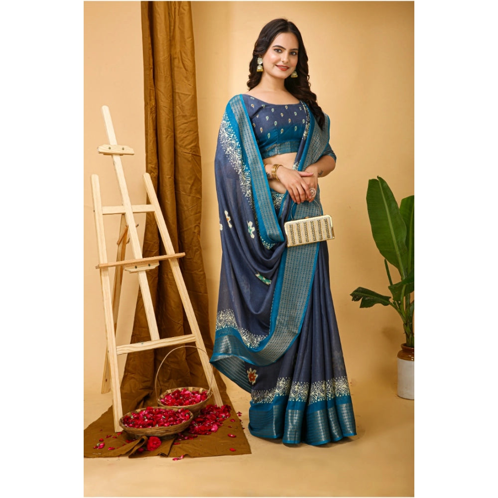 Casual Women's Soft Blooming Marshmallow Fabric Kalamkari Printed Saree With Blouse Piece