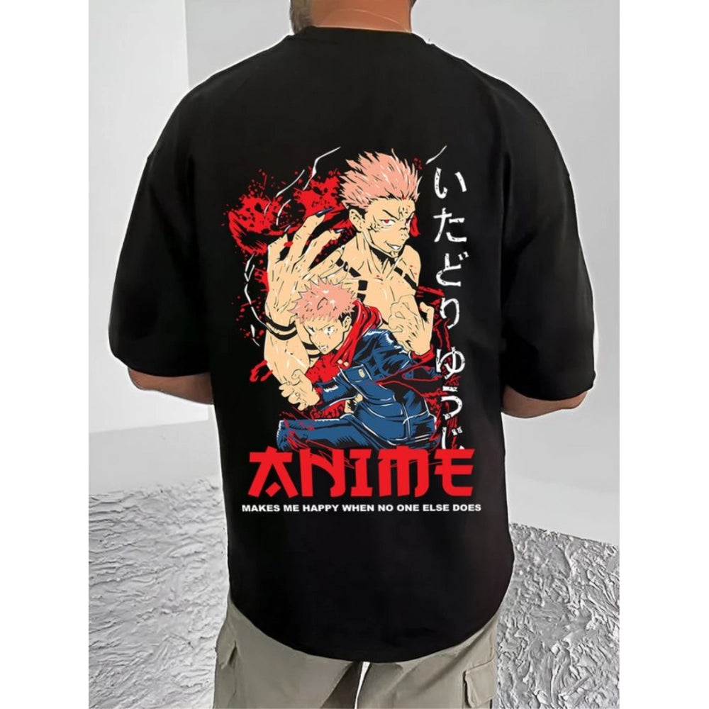 Men's Casual Cotton Blend Printed Round Neck Half Sleeve T Shirt