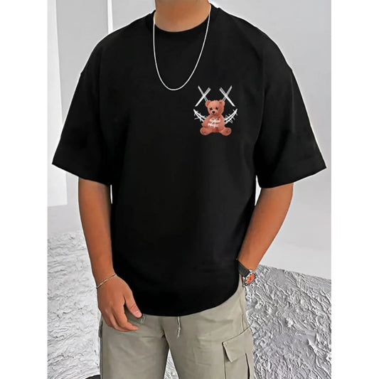 Men's Casual Cotton Blend Printed Round Neck Half Sleeve T Shirt