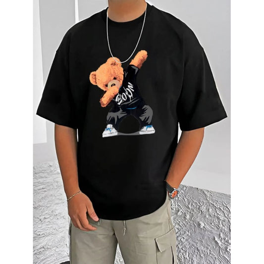 Men's Casual Cotton Blend Printed Round Neck Half Sleeve T Shirt