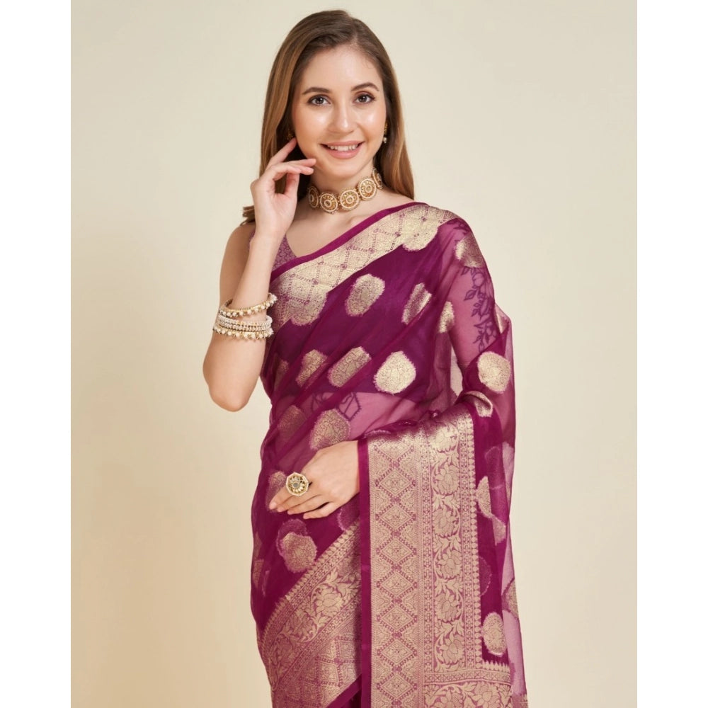 Trendy Women's Soft Organza Silk Weaving Design Saree With Blouse Piece