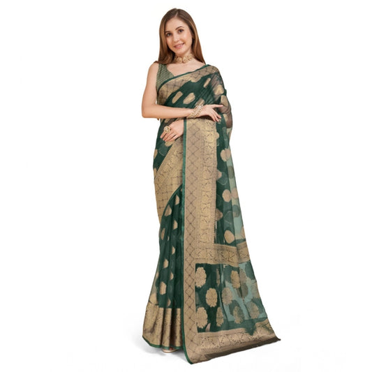 Trendy Women's Soft Organza Silk Weaving Design Saree With Blouse Piece