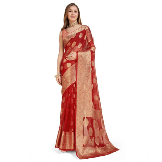 Trendy Women's Soft Organza Silk Weaving Design Saree With Blouse Piece