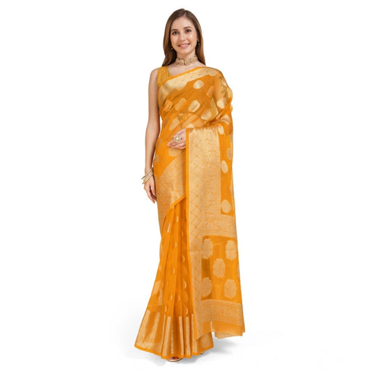 Trendy Women's Soft Organza Silk Weaving Design Saree With Blouse Piece