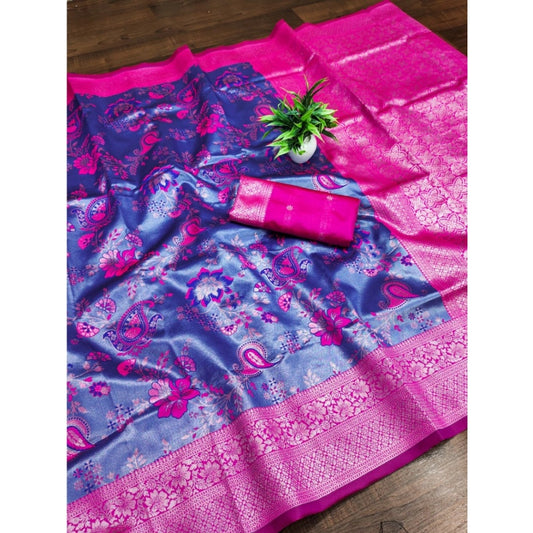 Trendy Women's Banarasi Jacquard Printed Saree With Blouse Piece