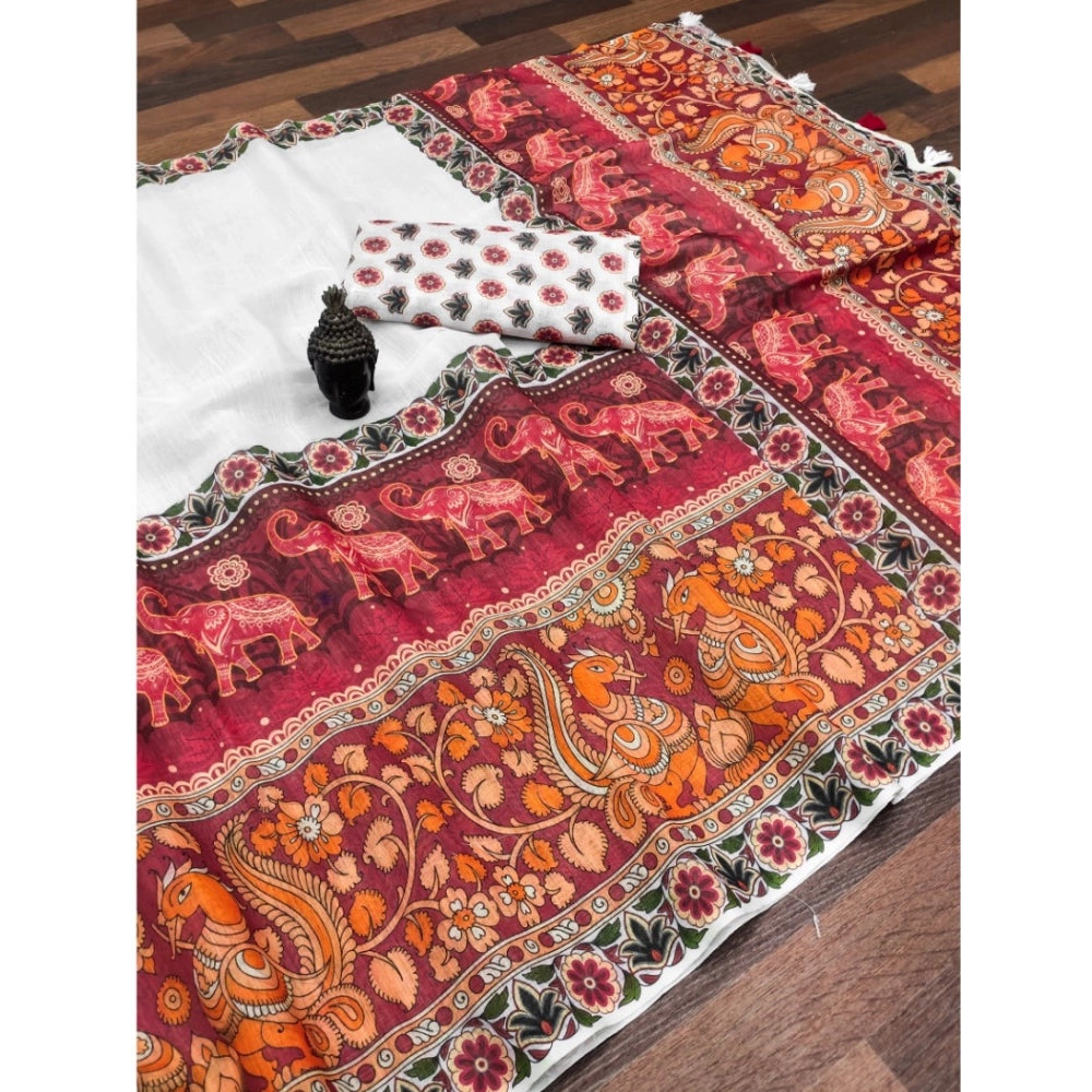 Royal Women's linen Digital Print Saree With Blouse Piece