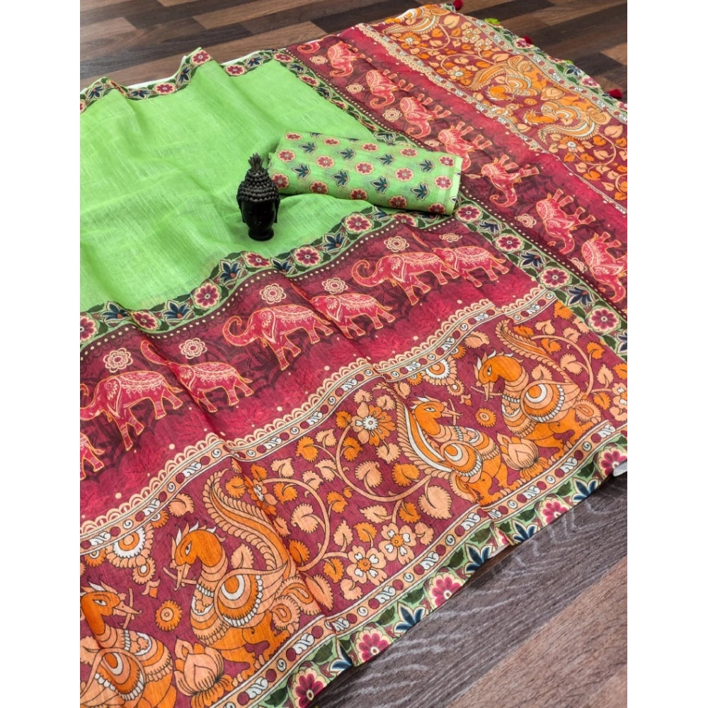 Royal Women's linen Digital Print Saree With Blouse Piece