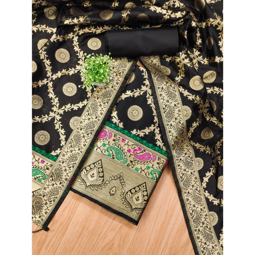 Attractive Women's Banarasi Silk Printed Unstitched Salwar Suit Material With Dupatta