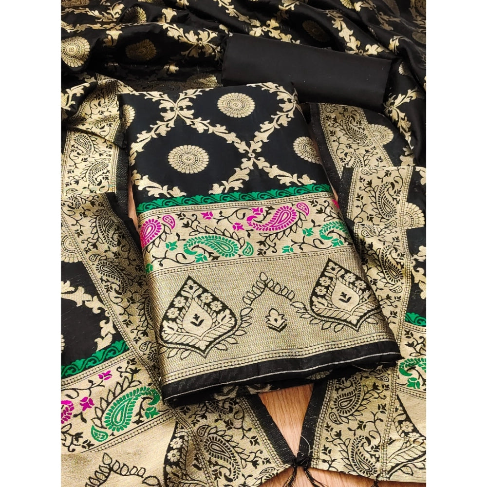 Attractive Women's Banarasi Silk Printed Unstitched Salwar Suit Material With Dupatta