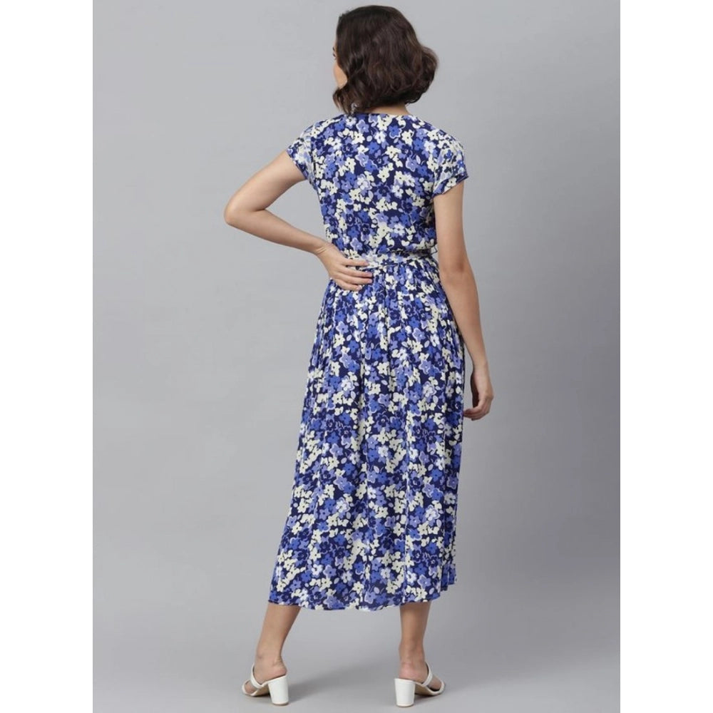 Designer Women's Polyester Floral V-Neck Short Sleeve Dress