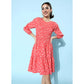 Beautiful Women's Polyester Moss Polka Round Neck Dress