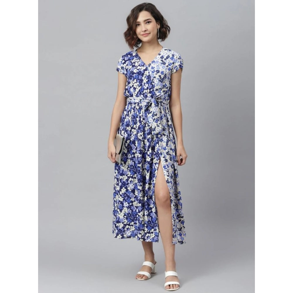 Designer Women's Polyester Floral V-Neck Short Sleeve Dress