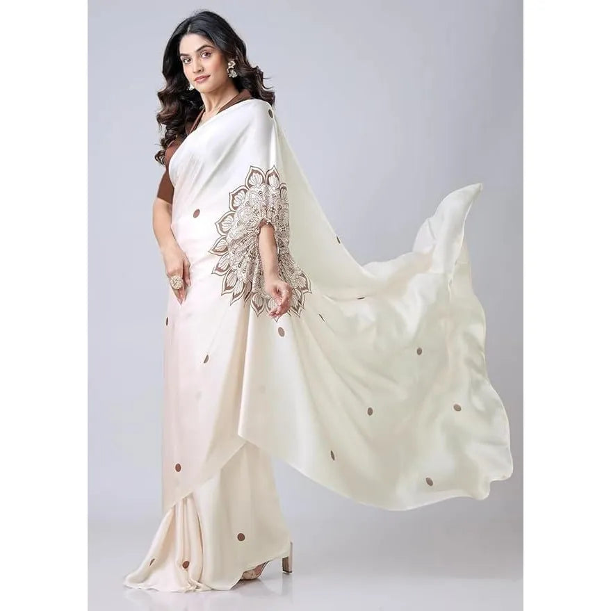 Elegant Kaftan Style Soft Satin Silk Printed Ready To Wear Saree With Blouse Piece