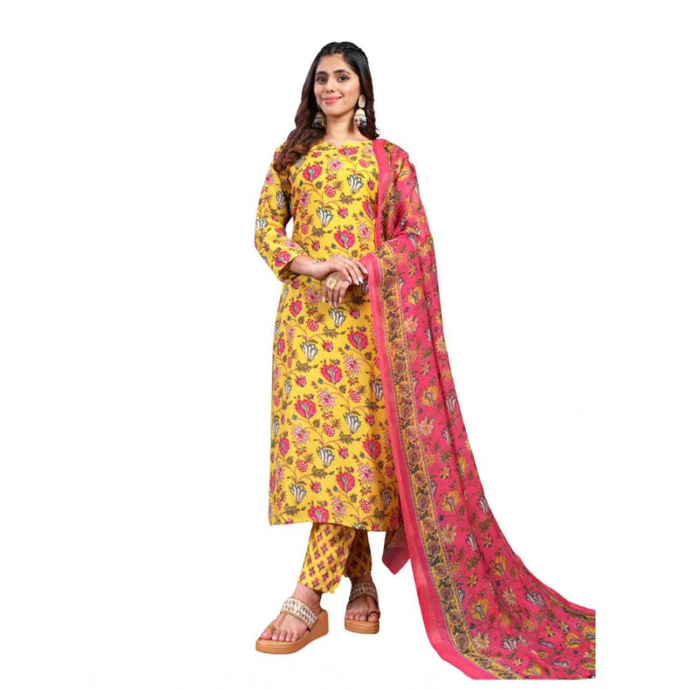 Voguish Women's Cotton Blend Printed Kurti With Pant Dupatta Set