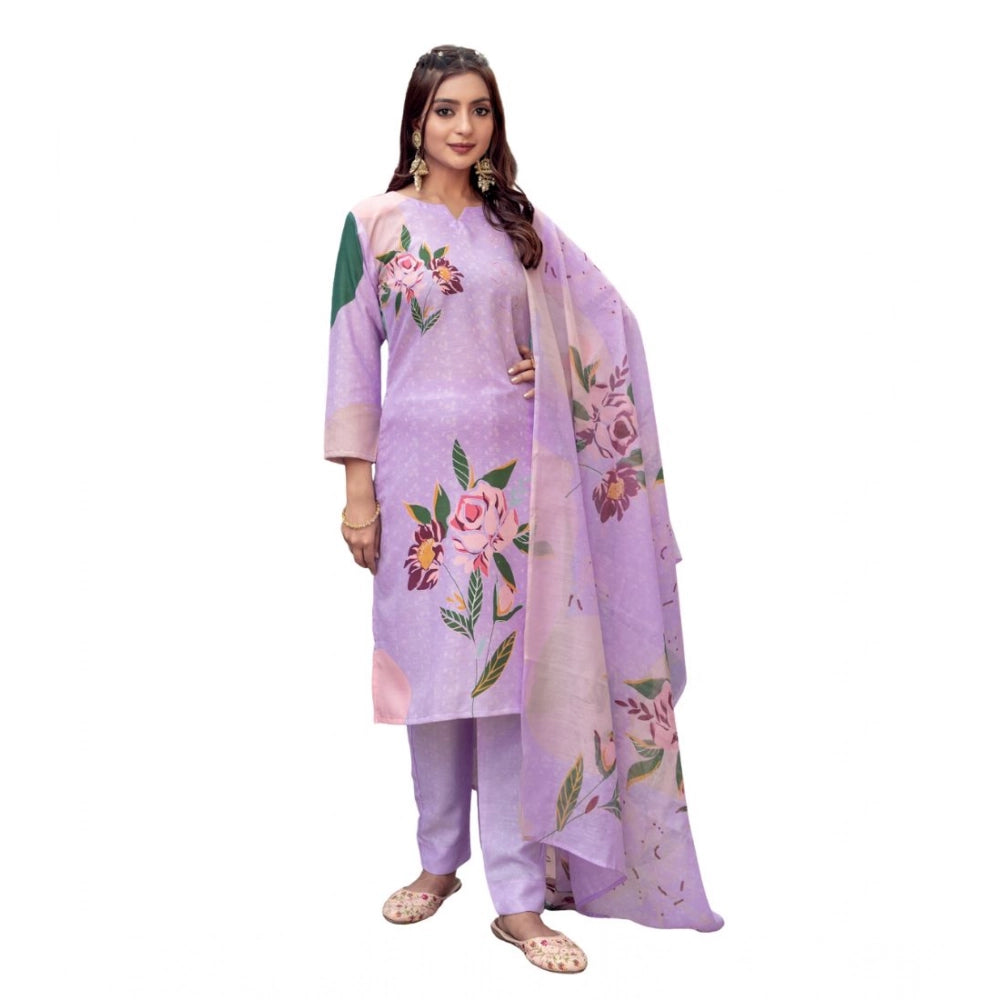 Voguish Women's Cotton Blend Printed Kurti With Pant Dupatta Set
