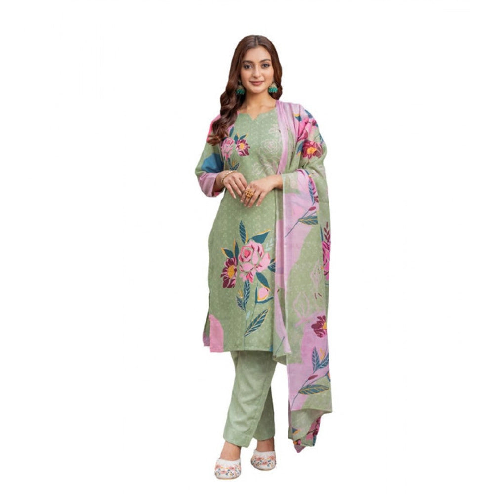 Voguish Women's Cotton Blend Printed Kurti With Pant Dupatta Set