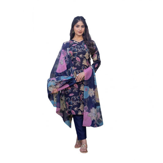 Voguish Women's Cotton Blend Printed Kurti With Pant Dupatta Set