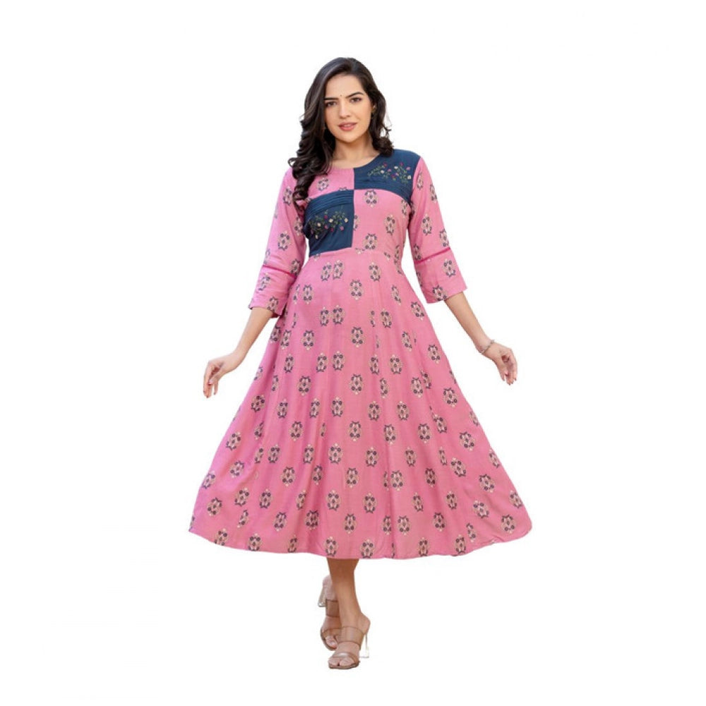 Gorgeous Women's Rayon Print With Embroidery Work A Line Kurti