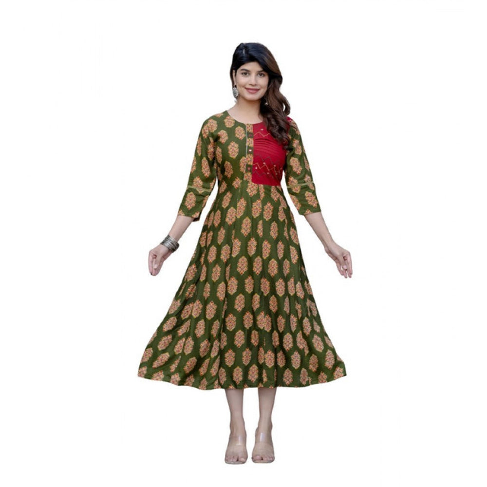 Gorgeous Women's Rayon Print With Embroidery Work A Line Kurti