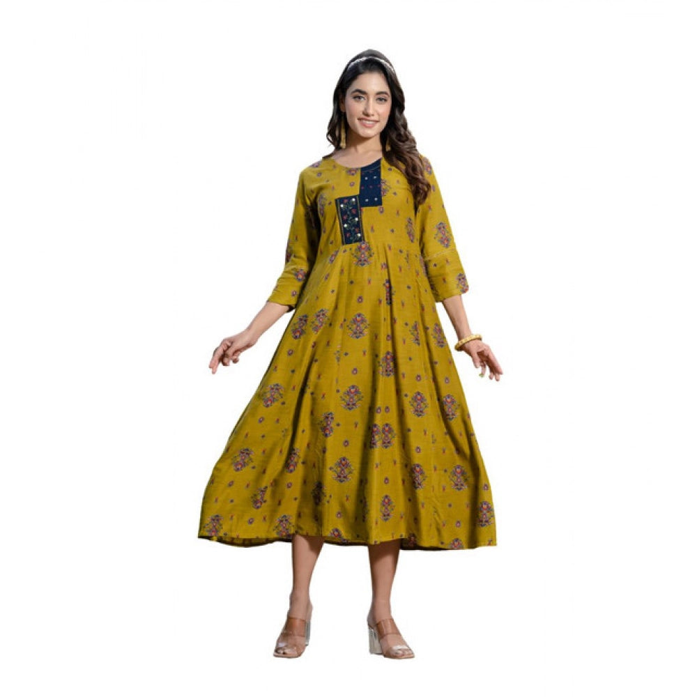 Gorgeous Women's Rayon Print With Embroidery Work A Line Kurti