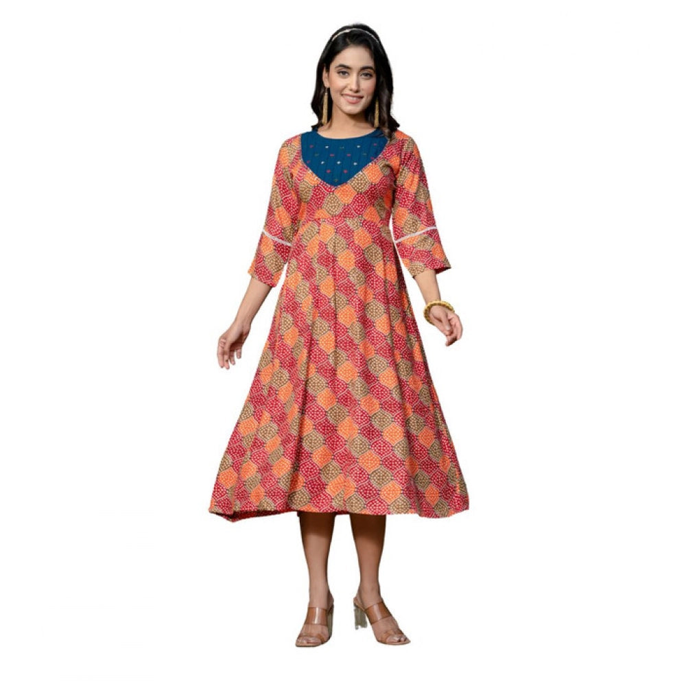 Gorgeous Women's Rayon Print With Embroidery Work A Line Kurti