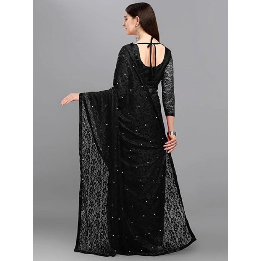 Contemporary Women's Net Self Design Saree With Blouse Piece