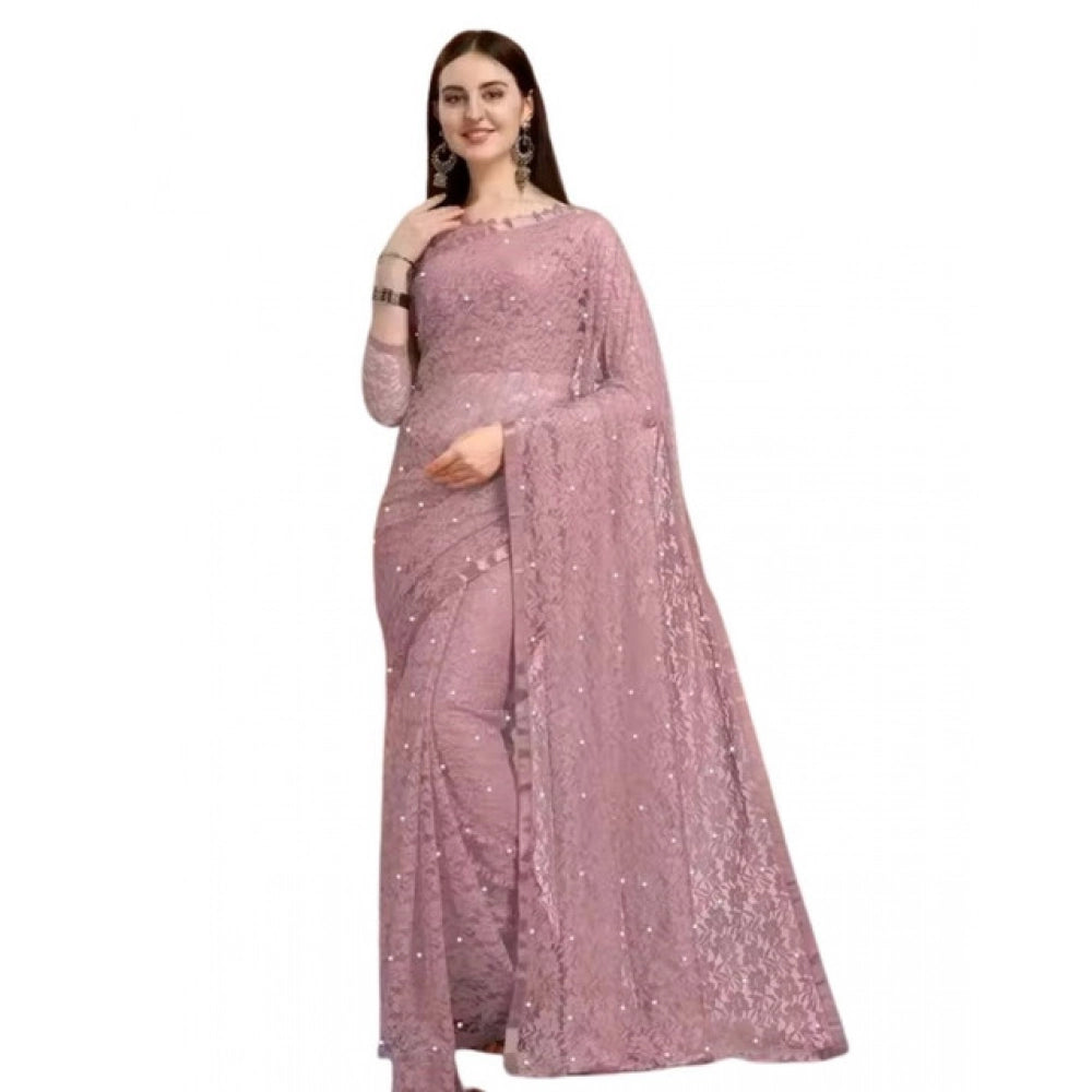 Contemporary Women's Net Self Design Saree With Blouse Piece