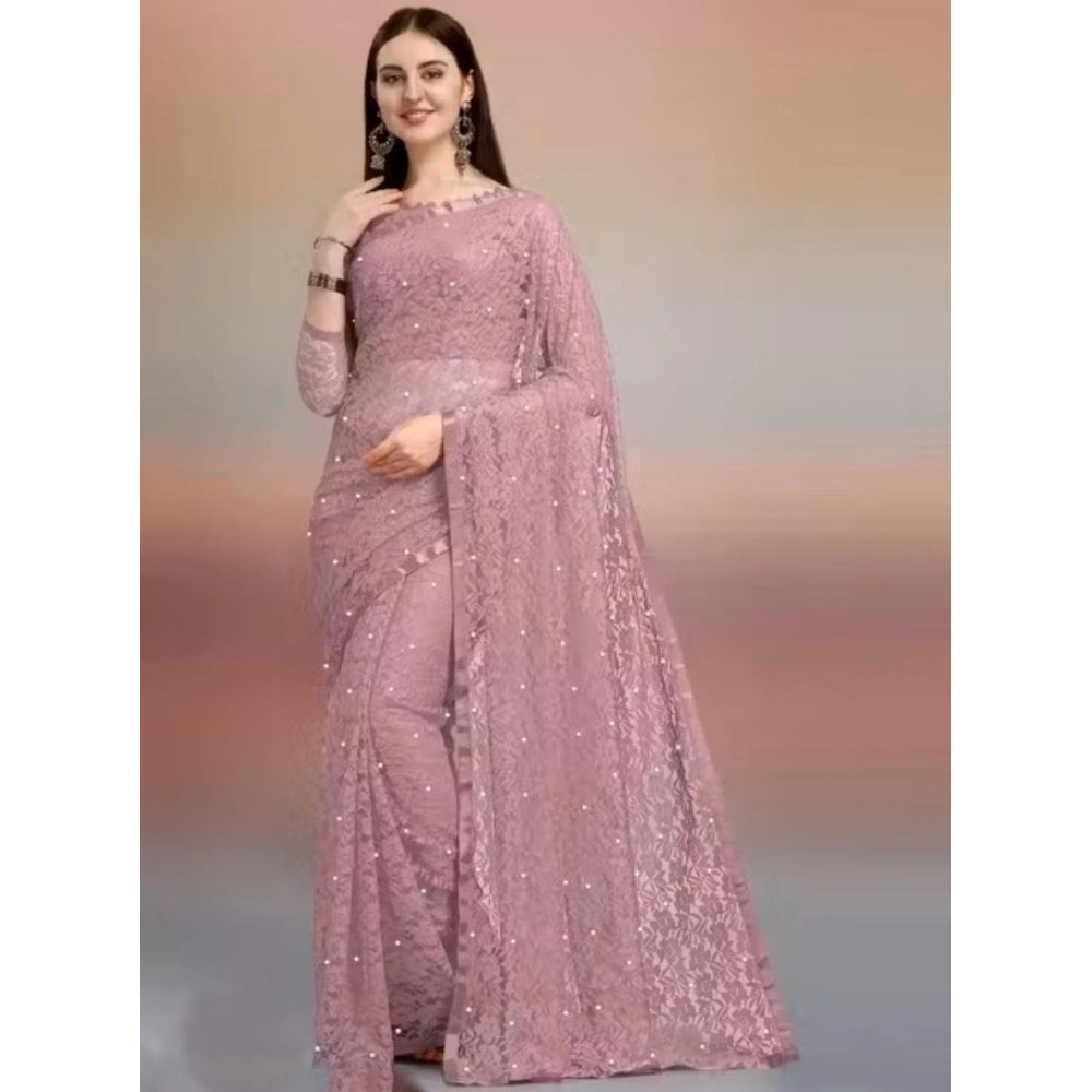 Contemporary Women's Net Self Design Saree With Blouse Piece