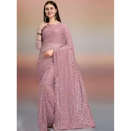 Contemporary Women's Net Self Design Saree With Blouse Piece
