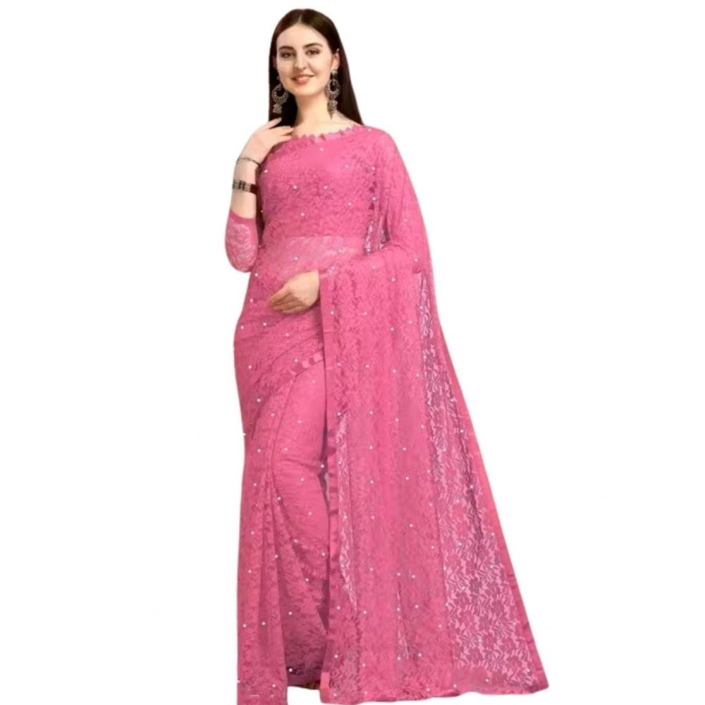 Contemporary Women's Net Self Design Saree With Blouse Piece