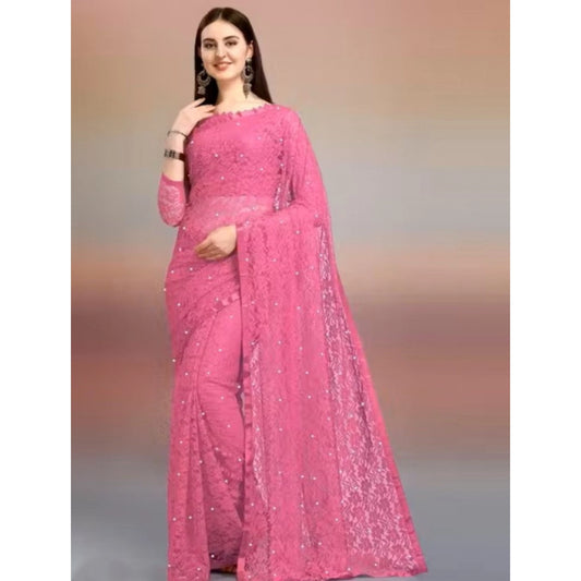 Contemporary Women's Net Self Design Saree With Blouse Piece