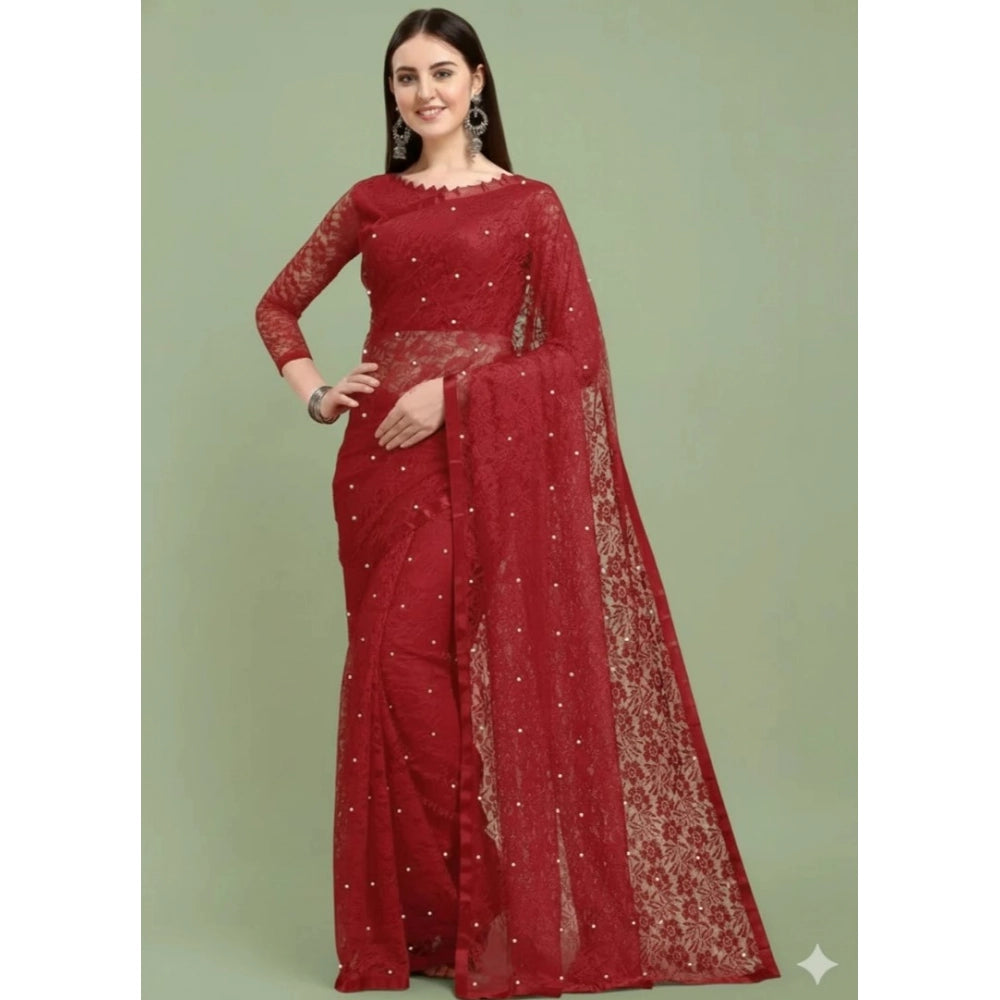 Contemporary Women's Net Self Design Saree With Blouse Piece
