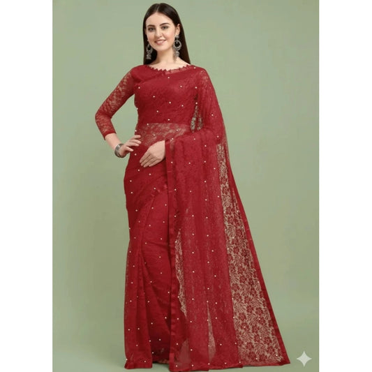 Contemporary Women's Net Self Design Saree With Blouse Piece