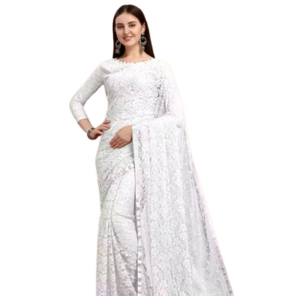 Contemporary Women's Net Self Design Saree With Blouse Piece