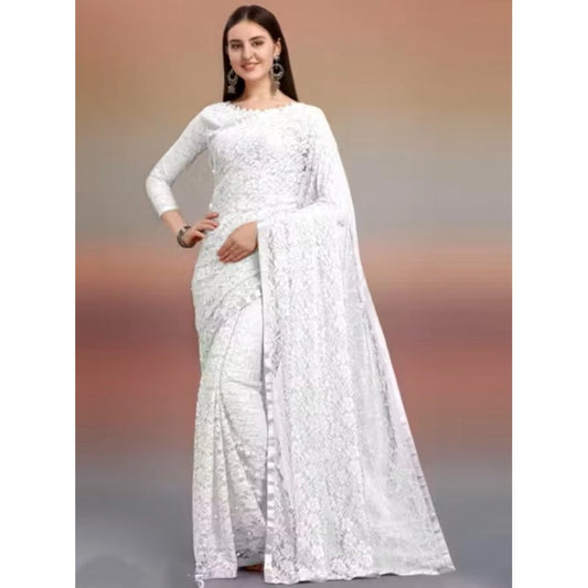 Contemporary Women's Net Self Design Saree With Blouse Piece