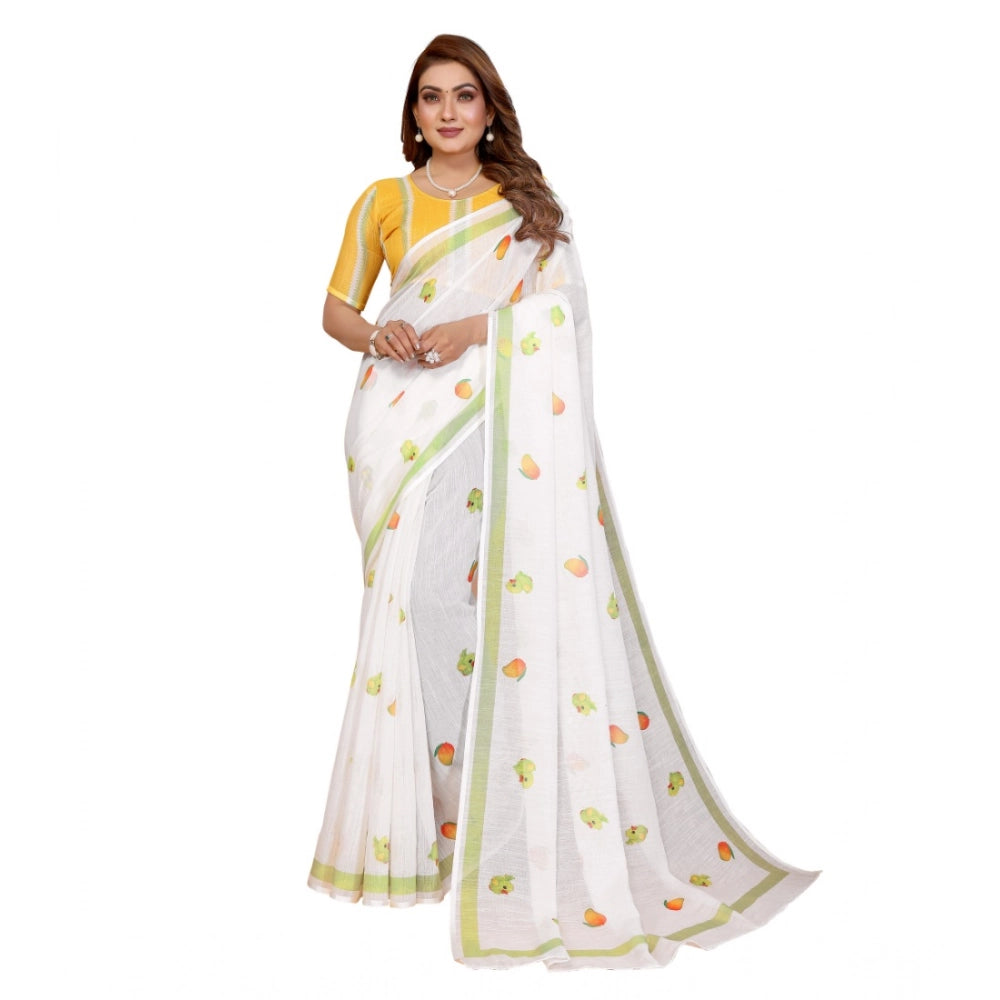 Designer Women's Linen Cotton Printed Saree With Blouse Piece