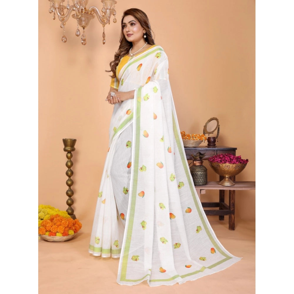 Designer Women's Linen Cotton Printed Saree With Blouse Piece
