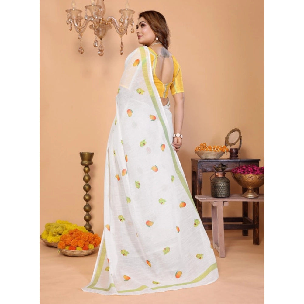 Designer Women's Linen Cotton Printed Saree With Blouse Piece