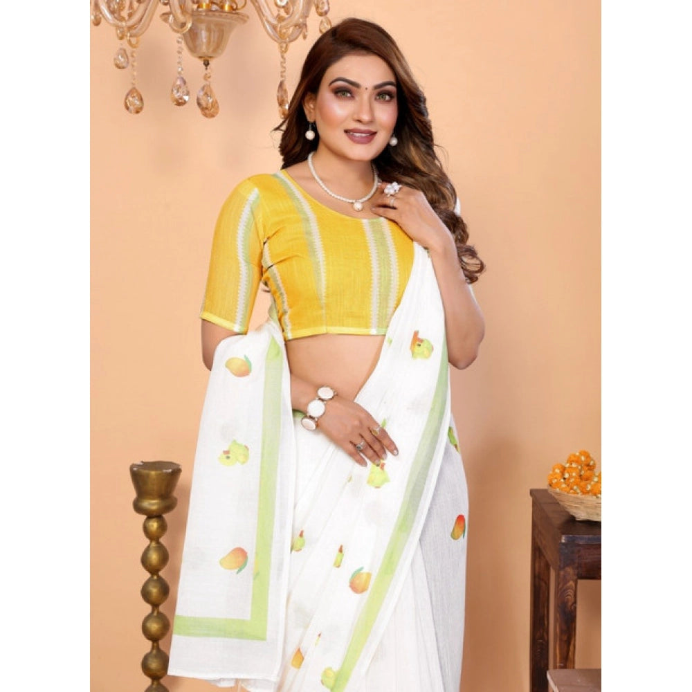 Designer Women's Linen Cotton Printed Saree With Blouse Piece