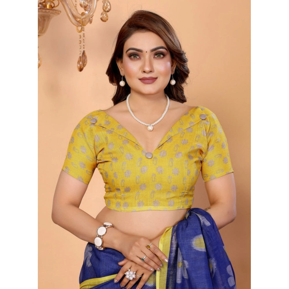 Designer Women's Linen Cotton Printed Saree With Blouse Piece