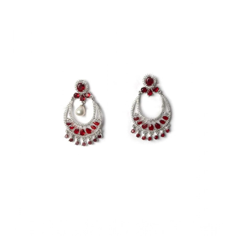 Pretty Women's Brass Silver Plated Chandbali Earrings