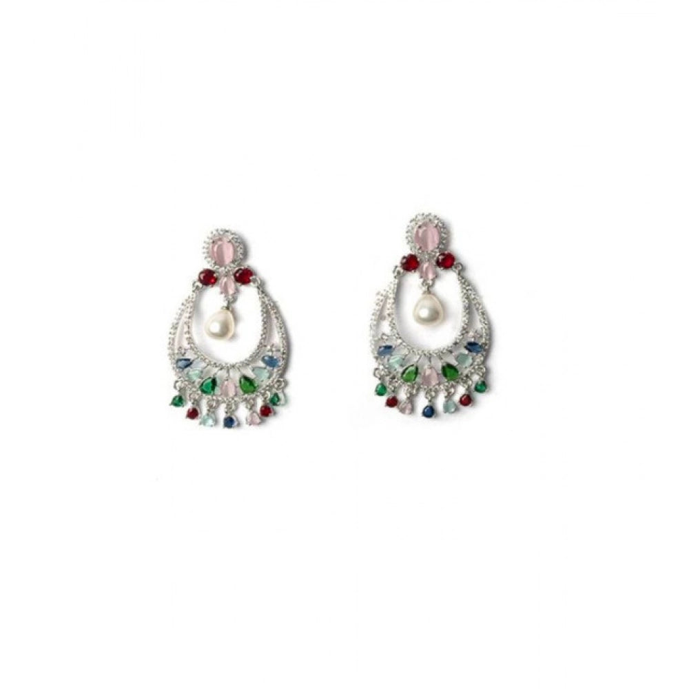 Pretty Women's Brass Silver Plated Chandbali Earrings