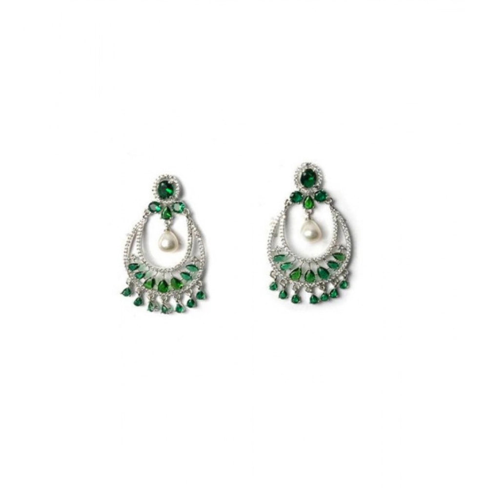 Pretty Women's Brass Silver Plated Chandbali Earrings