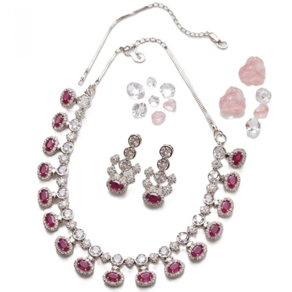 Stylish Women's Brass Silver Plated Necklace set