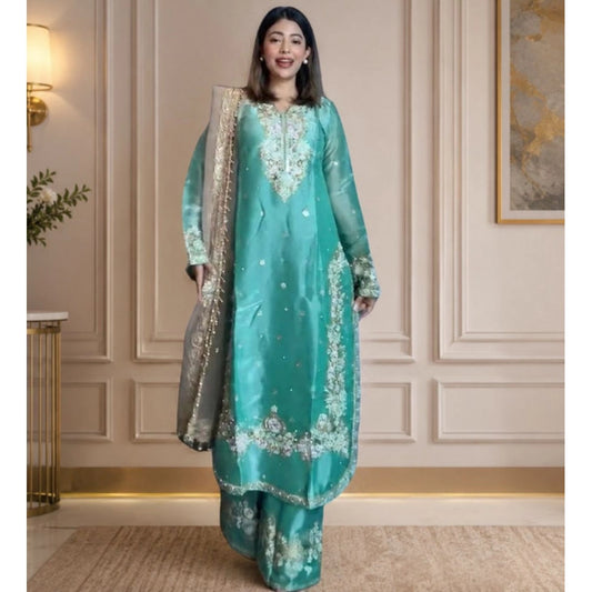 Gorgeous Women's Silk Embroidered Round Readymade Kurti With Palazzo Pant and Dupatta Set